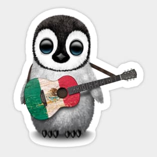 Baby Penguin Playing Mexican Flag Guitar Sticker